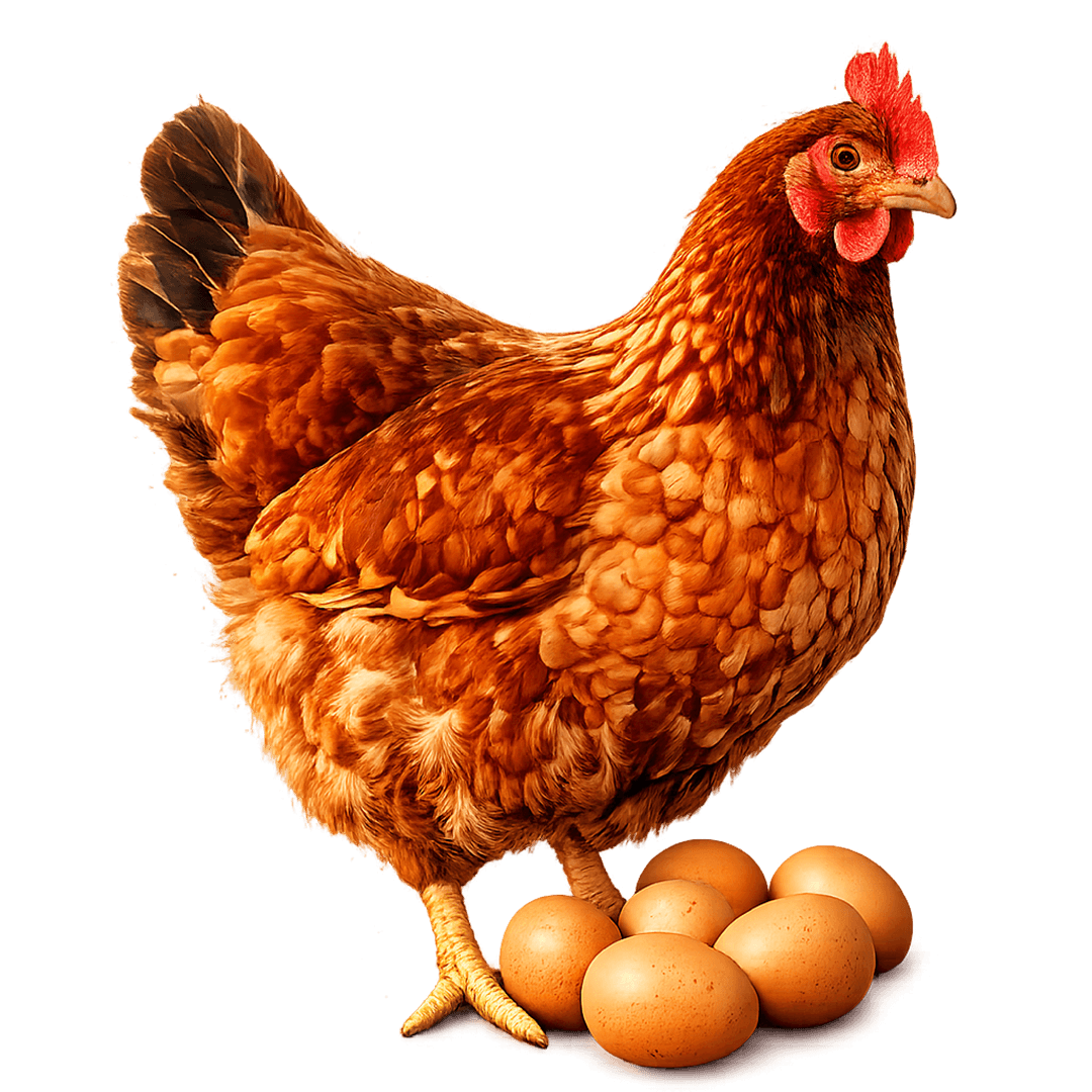 Healthy layer hen with farm-fresh eggs